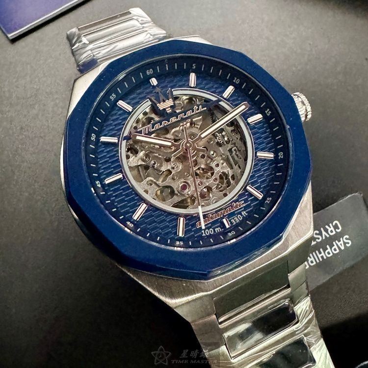 MASERATI手錶,編號R8823142004,46mm寶藍錶殼,銀色錶帶款◉20A004